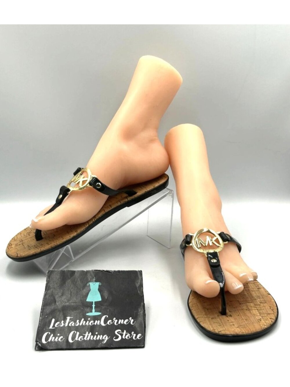 Michael Kors Women's Black MK Jet Set Logo Flip Flops Sandals Size 8 (38.5) 3503